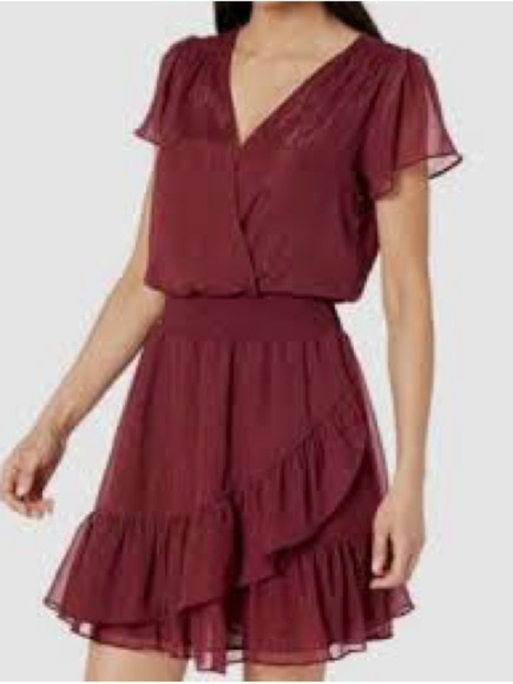 Michael Kors Burgundy Chiffon Ruffle Wrap Mini Dress 1096